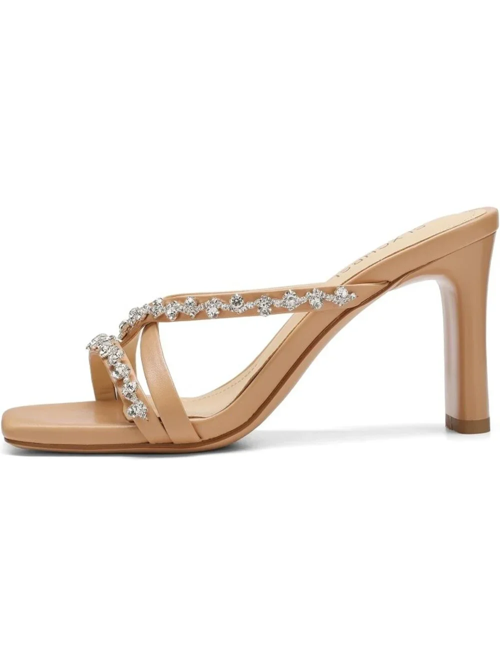 Women's Nude Slip On Chunky Heels Square Open Toe Heeled Sandals 3.2 Inch Heels